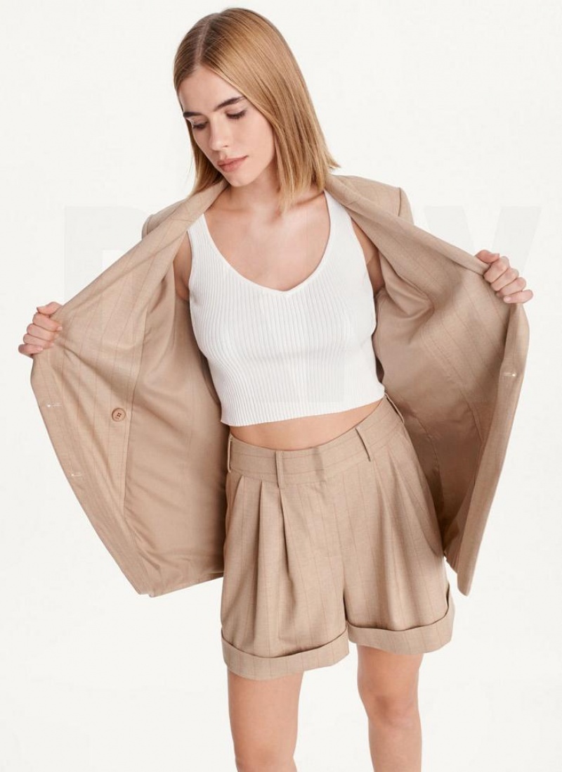 Khaki Women's DKNY Double Breasted Stripe Blazers | Australia-D1855
