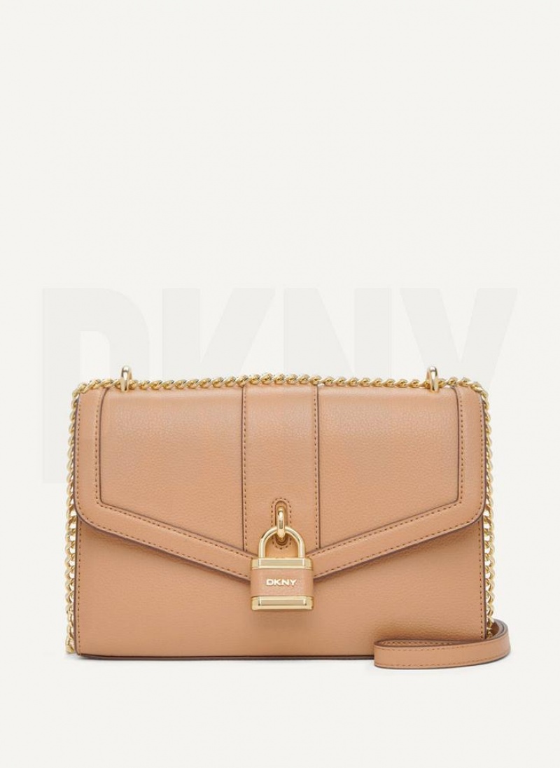 Khaki Women\'s DKNY Ella Large Flap Shoulder Bags | Australia-D1621