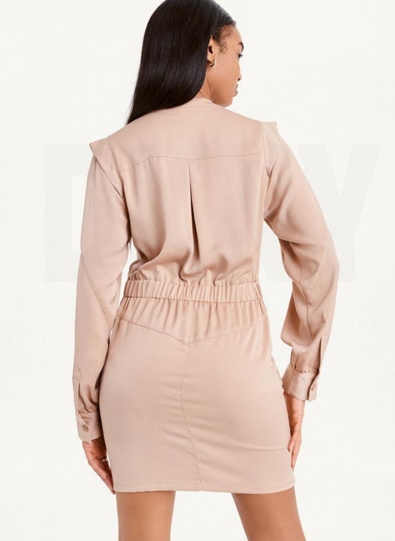 Khaki Women's DKNY Two Pocket Mini Dresses | Australia-D1438