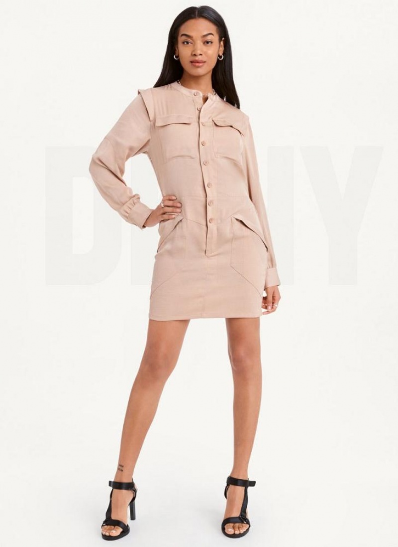 Khaki Women's DKNY Two Pocket Mini Dresses | Australia-D1438