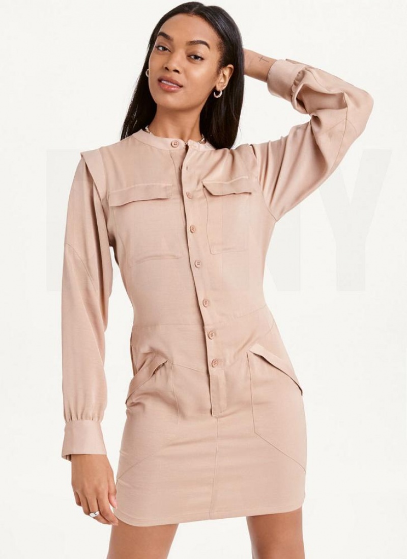 Khaki Women\'s DKNY Two Pocket Mini Dresses | Australia-D1438