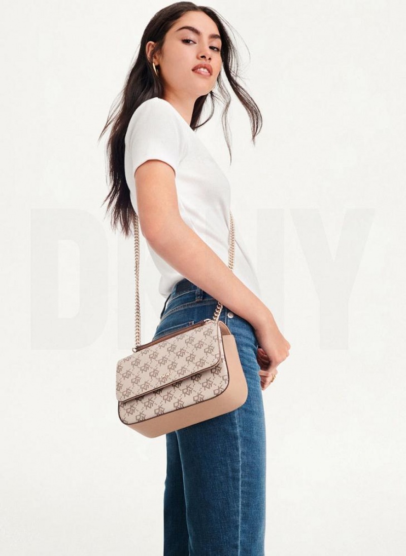 Khaki / Brown Women's DKNY Sina Flap Shoulder Bags | Australia-D0183