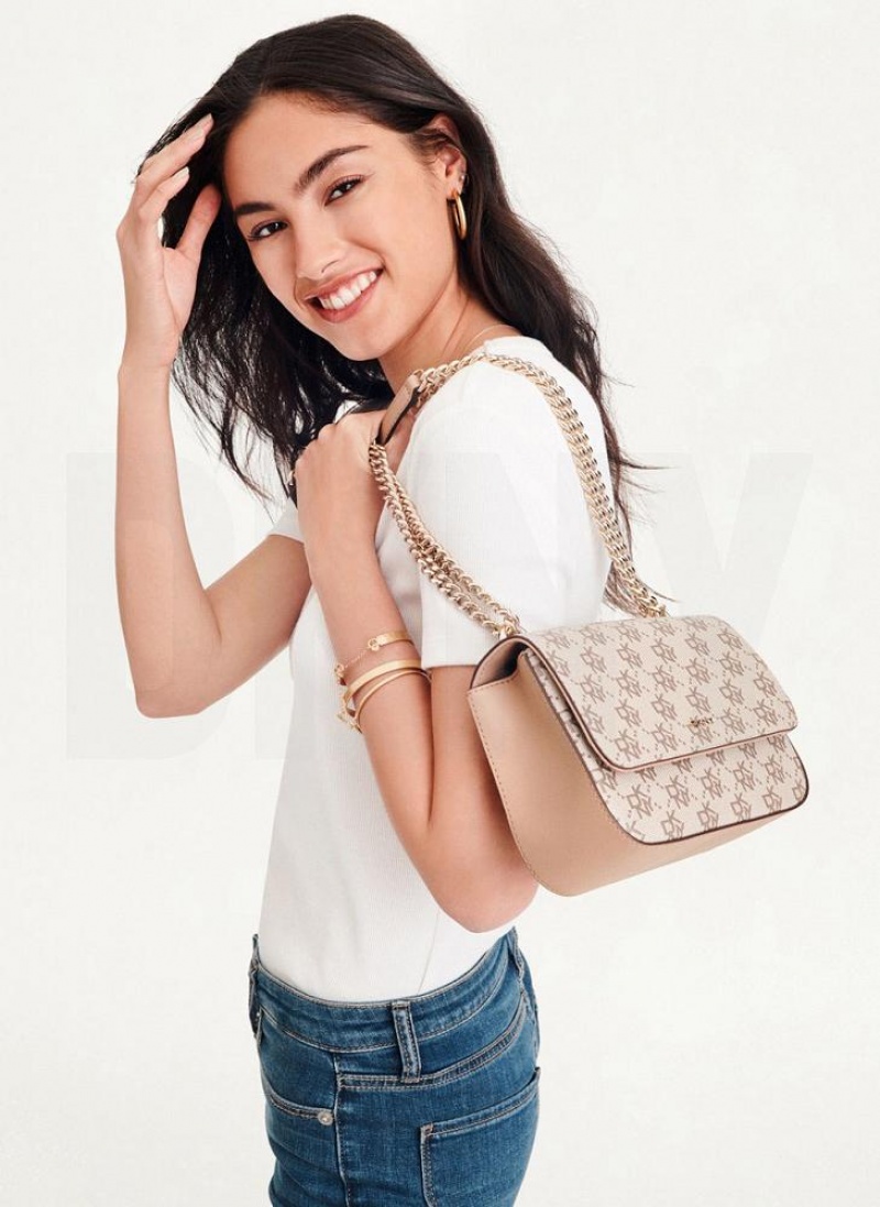 Khaki / Brown Women's DKNY Sina Flap Shoulder Bags | Australia-D0183