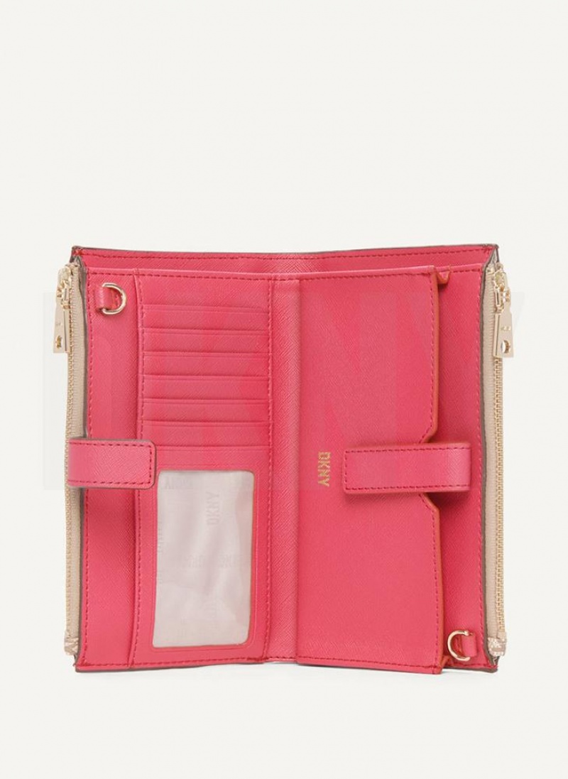 Khaki / Pink Women's DKNY Bryant Logo Crossbody Wallets | Australia-D0980
