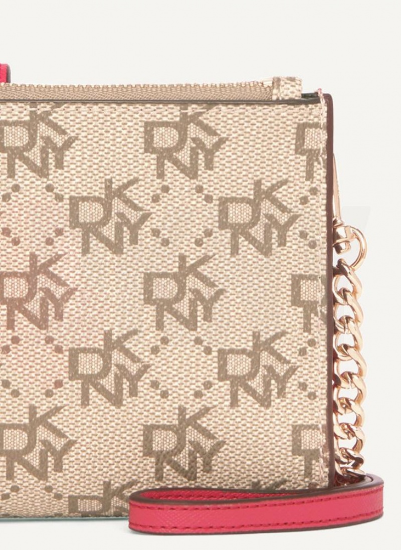 Khaki / Pink Women's DKNY Bryant Logo Crossbody Wallets | Australia-D0980