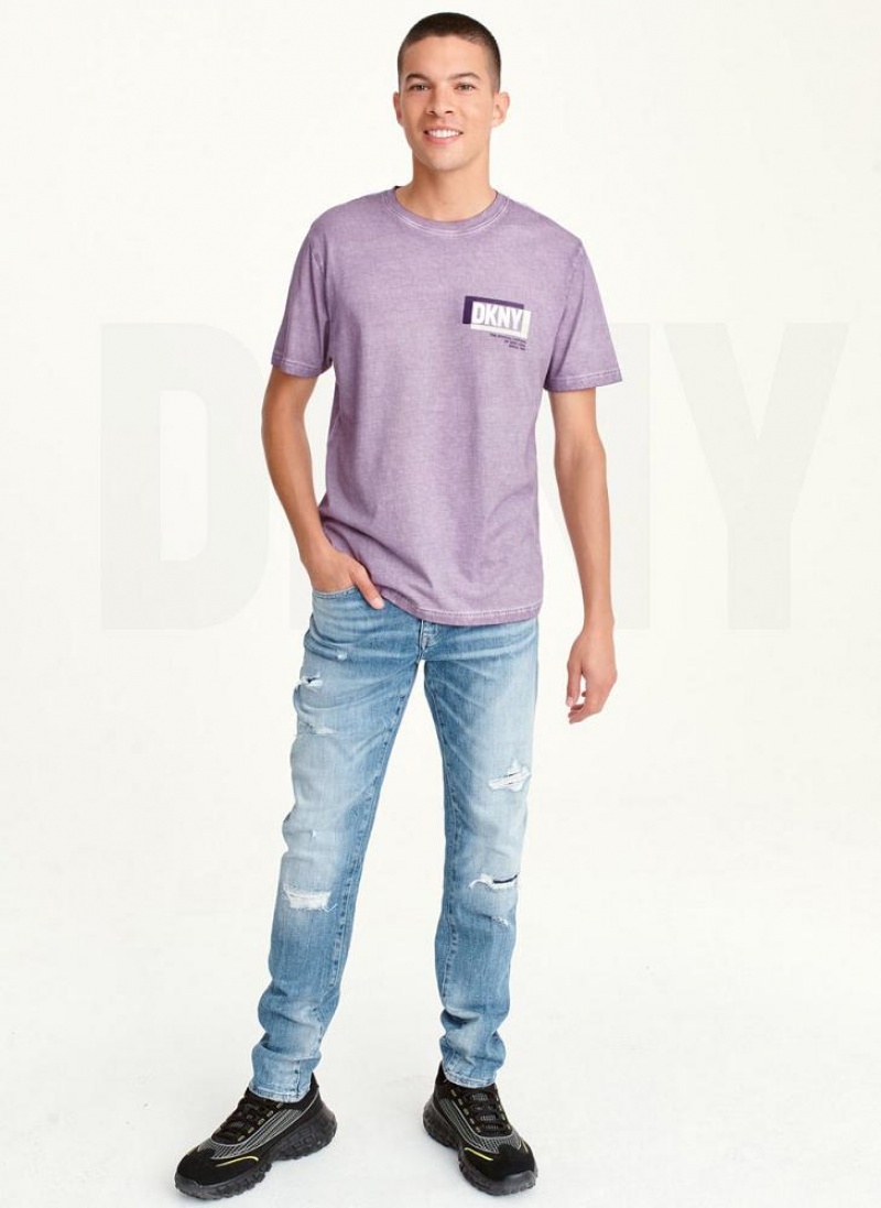 Lavender Men's DKNY TONAL BOX MINERAL WASH T Shirts | Australia-D0543