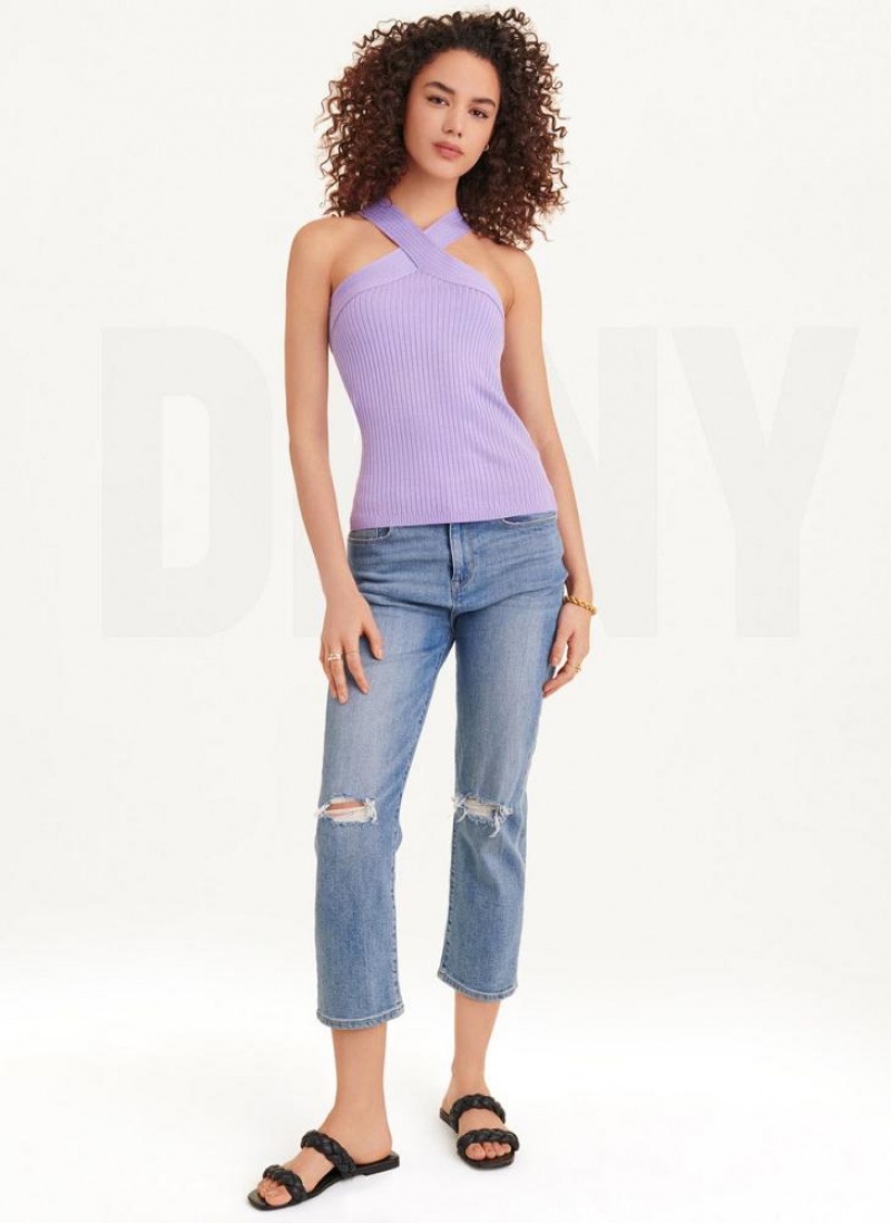 Lavender Women's DKNY Sleeveless Crossover Sweaters | Australia-D0503
