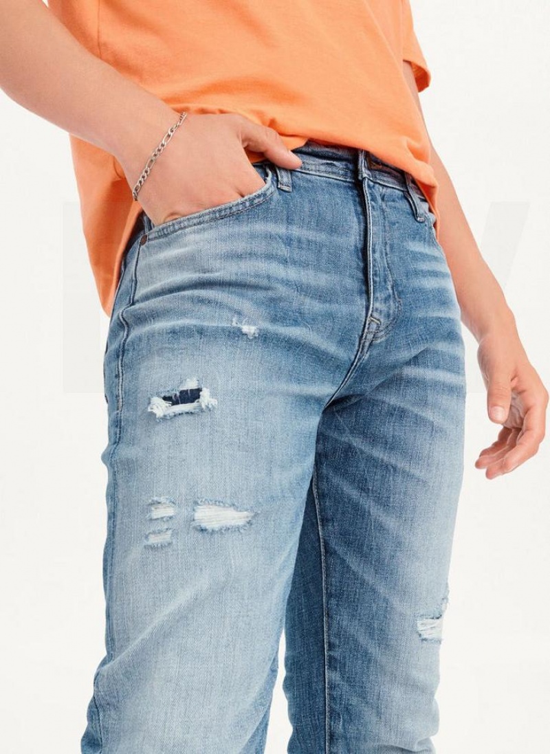 Light Blue Men's DKNY Destructed Denim Jeans | Australia-D0904