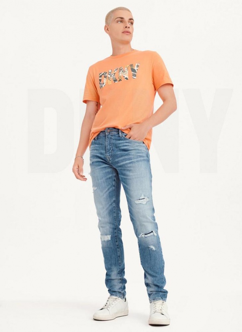 Light Blue Men's DKNY Destructed Denim Jeans | Australia-D0904