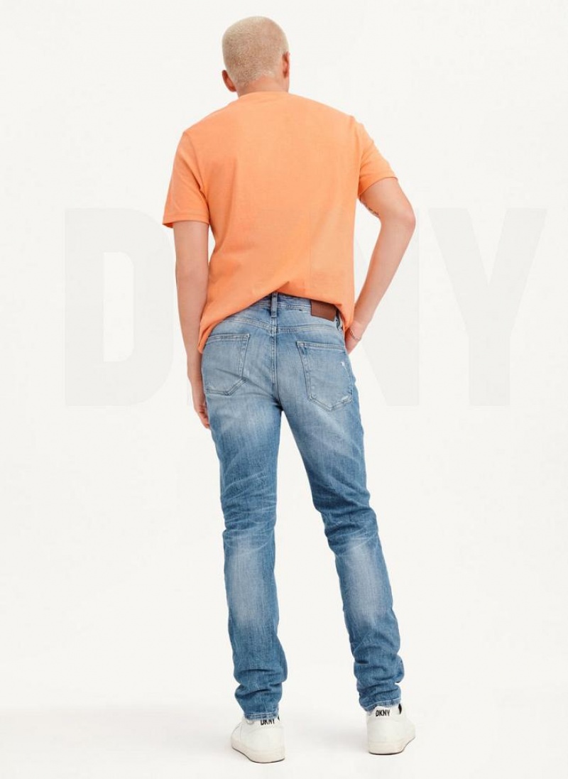 Light Blue Men's DKNY Destructed Denim Jeans | Australia-D0904