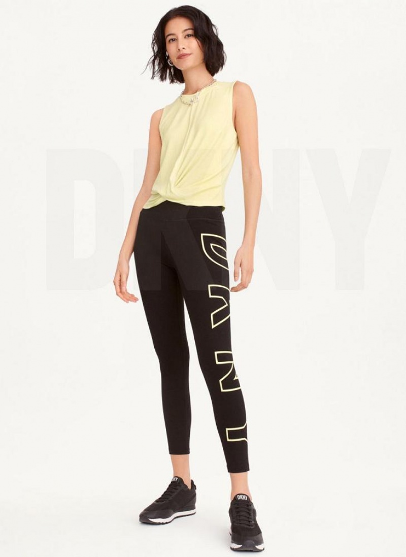 Light Green Women's DKNY Outline Logo Leggings | Australia-D0224