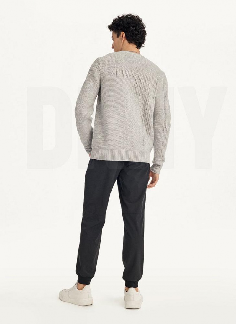 Light Grey Men's DKNY Patchwork Stitch Crewneck Sweaters | Australia-D1503