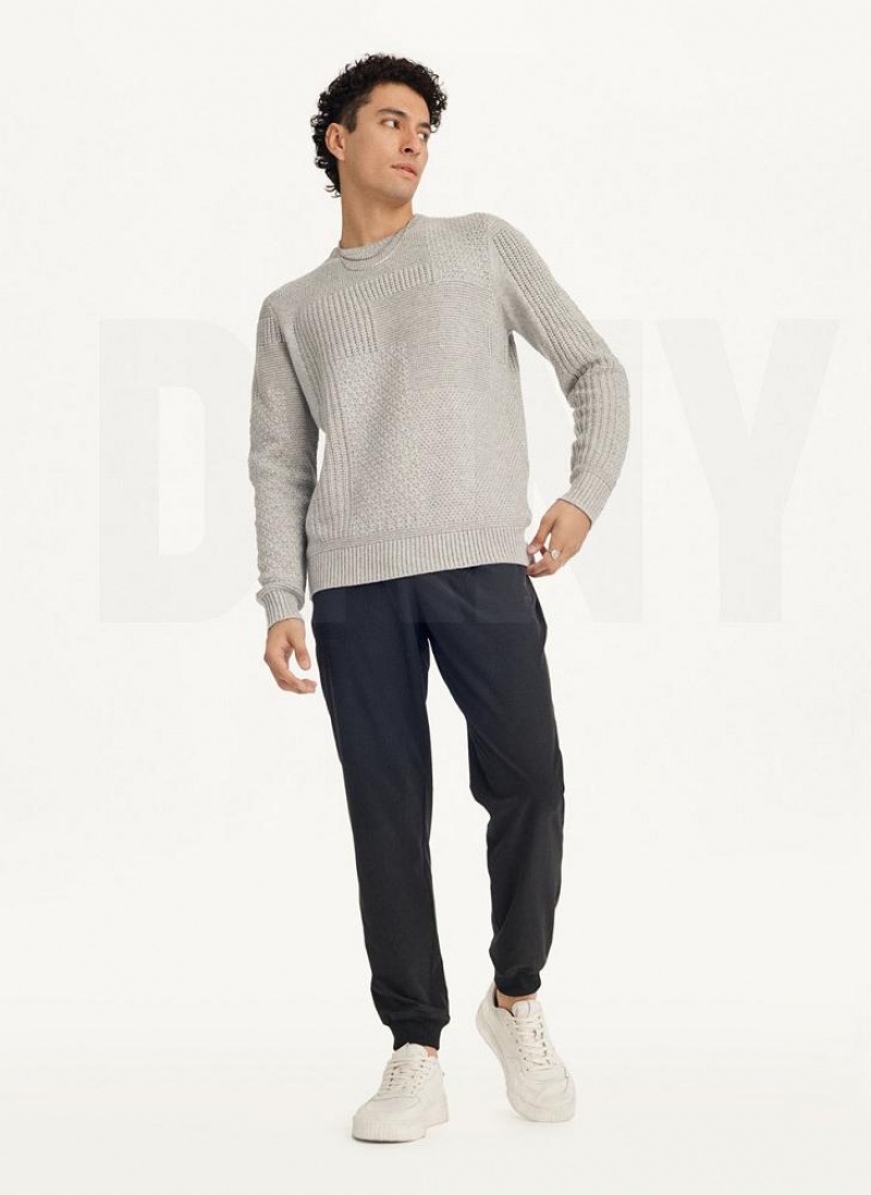 Light Grey Men's DKNY Patchwork Stitch Crewneck Sweaters | Australia-D1503