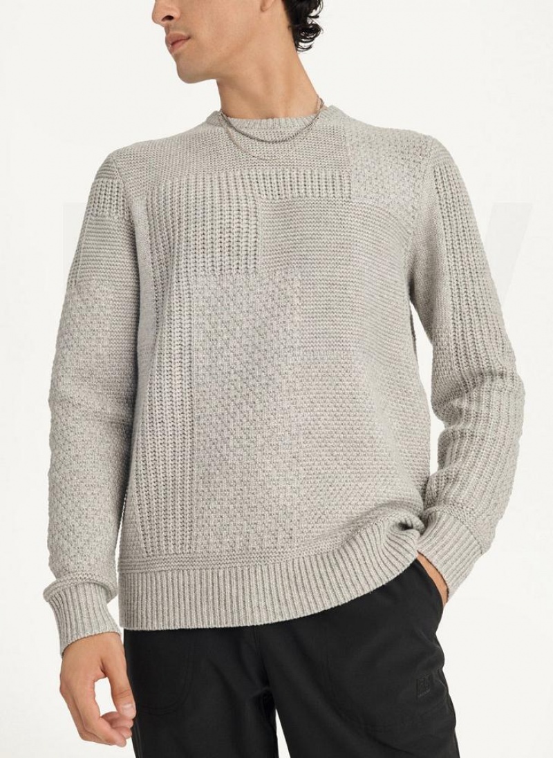 Light Grey Men's DKNY Patchwork Stitch Crewneck Sweaters | Australia-D1503