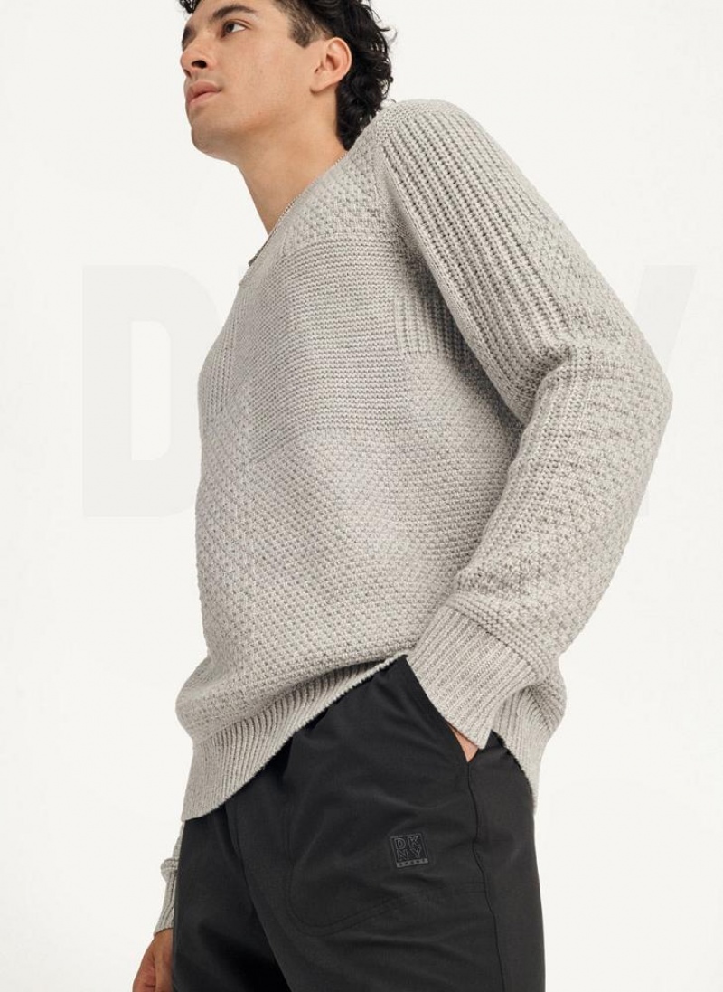 Light Grey Men's DKNY Patchwork Stitch Crewneck Sweaters | Australia-D1503