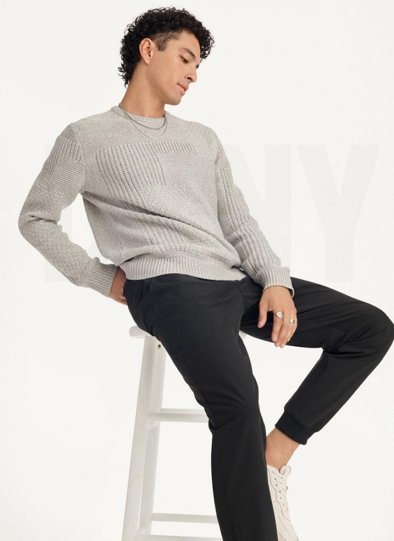 Light Grey Men's DKNY Patchwork Stitch Crewneck Sweaters | Australia-D1503