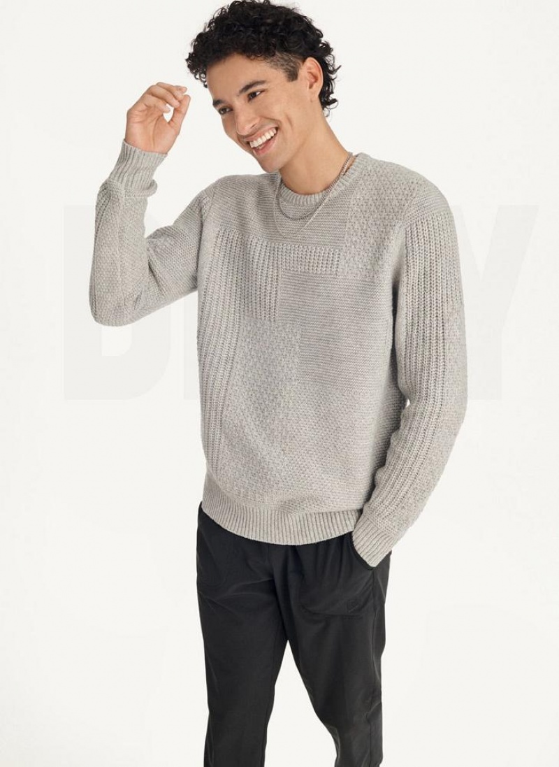Light Grey Men\'s DKNY Patchwork Stitch Crewneck Sweaters | Australia-D1503