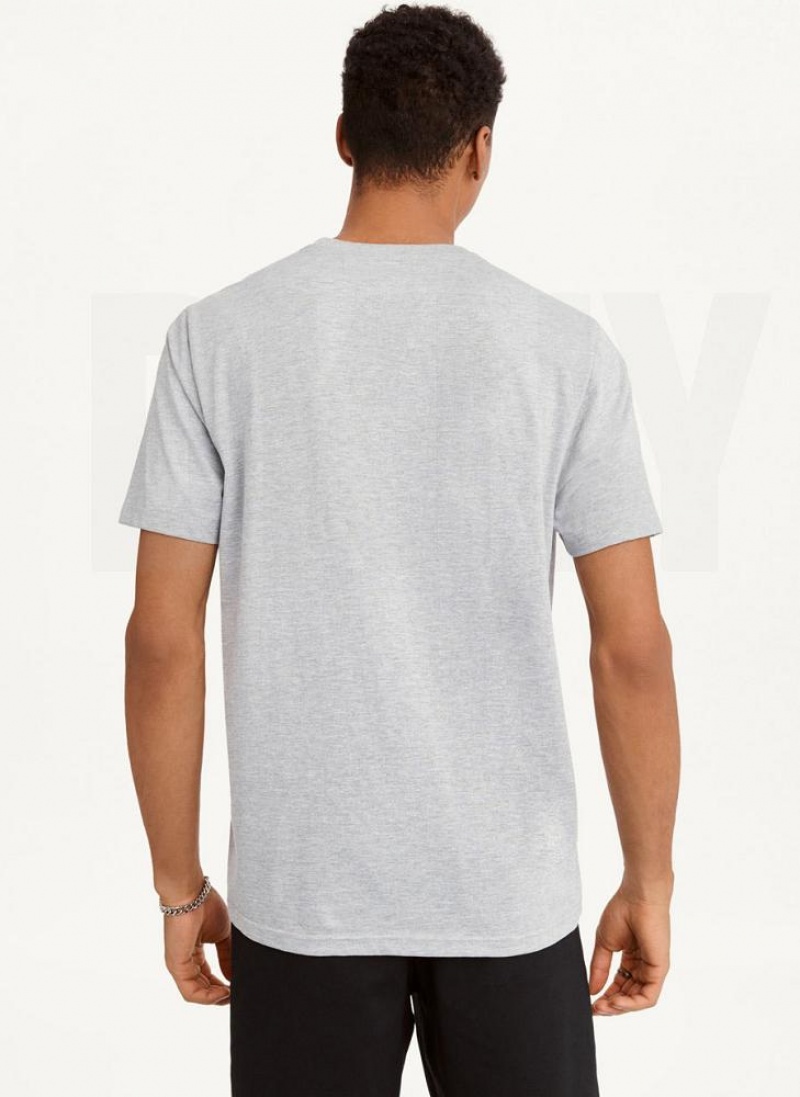 Light Grey Men's DKNY Worn Shimmer Skull T Shirts | Australia-D0483