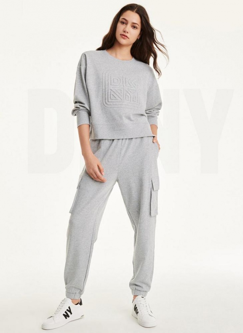 Light Grey Women's DKNY Embossed Logo Crewneck Sweatshirts | Australia-D0196