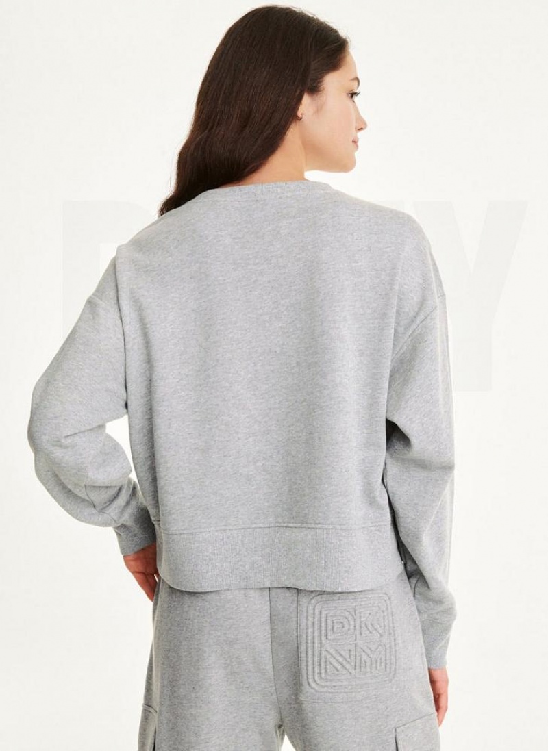 Light Grey Women's DKNY Embossed Logo Crewneck Sweatshirts | Australia-D0196