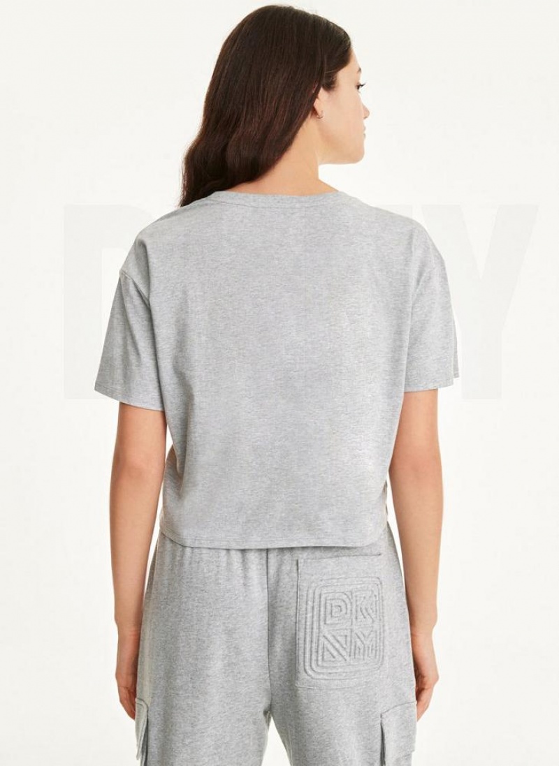 Light Grey Women's DKNY Embossed Logo Jersey T Shirts | Australia-D0860