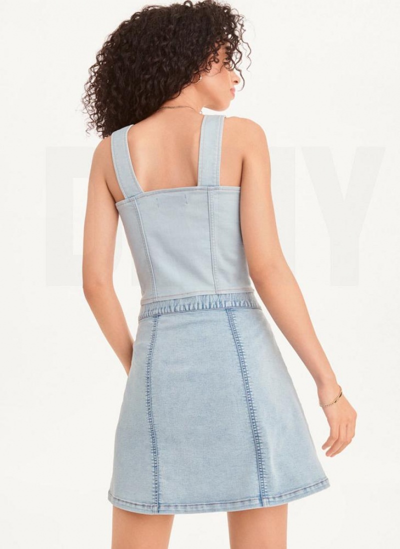 Light Wash Women's DKNY Button Mini Skirts | Australia-D0362
