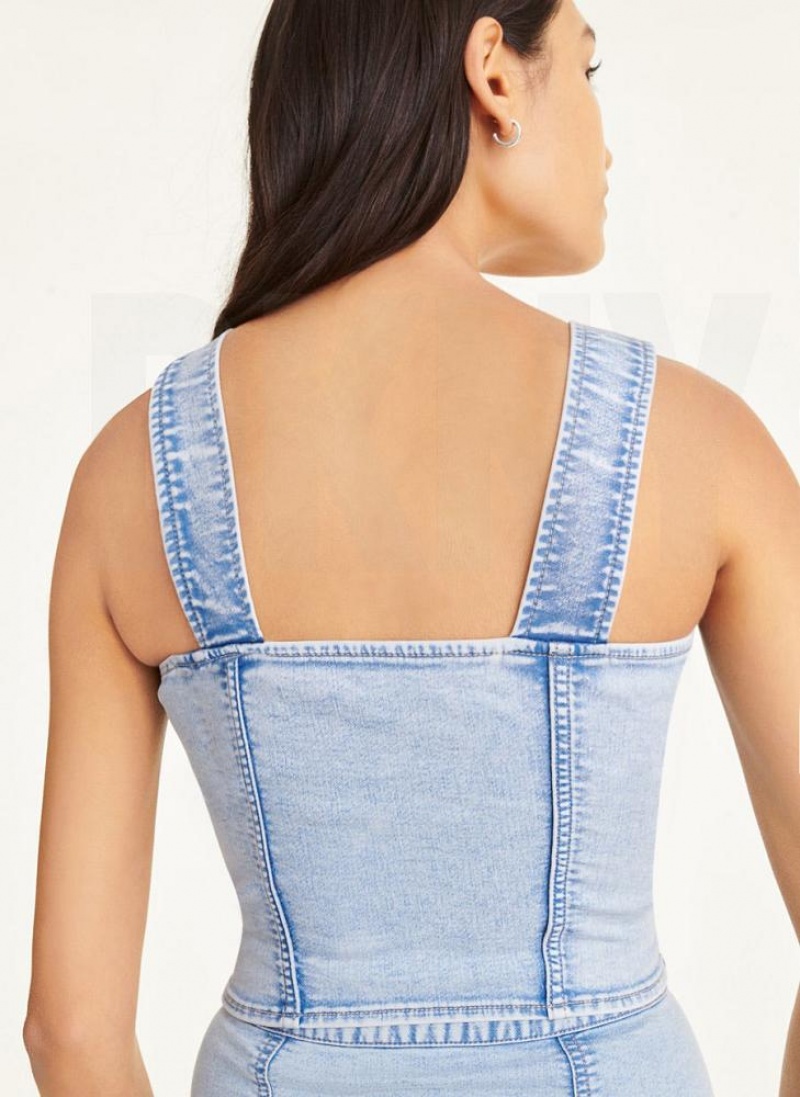 Light Wash Women's DKNY Button Sleeveless Tank Tops | Australia-D0946