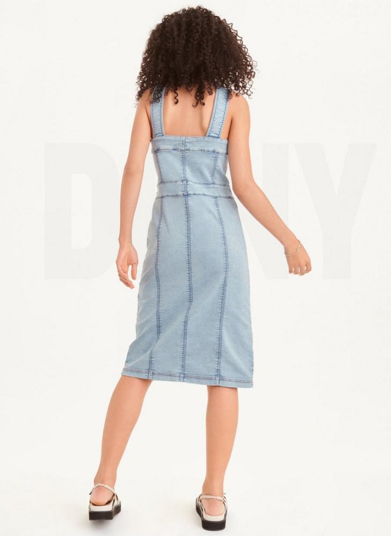 Light Wash Women's DKNY Sleeveless 4 Pocket Dresses | Australia-D1466