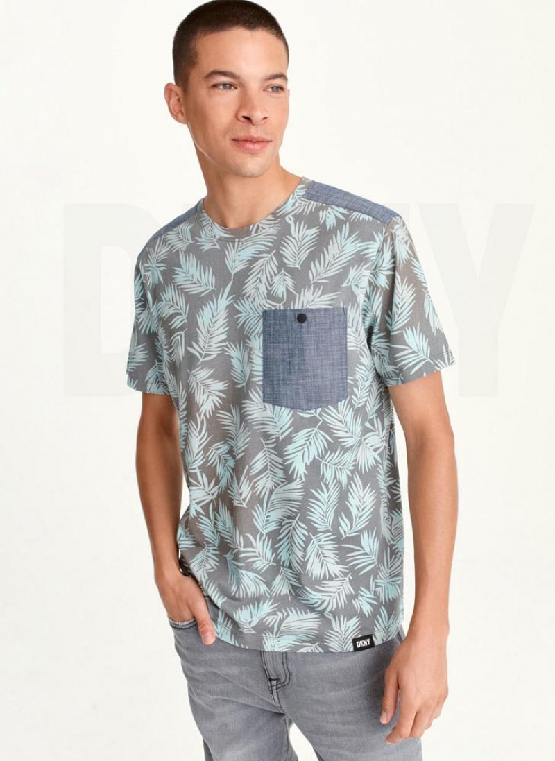 Mint Men\'s DKNY Palm Print Crew T Shirts | Australia-D0793
