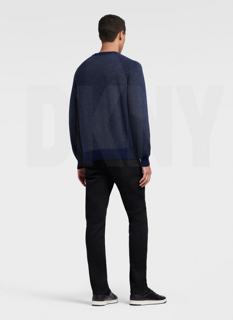 Navy Men's DKNY Birdseye Raglan Sleeve Sweaters | Australia-D1144