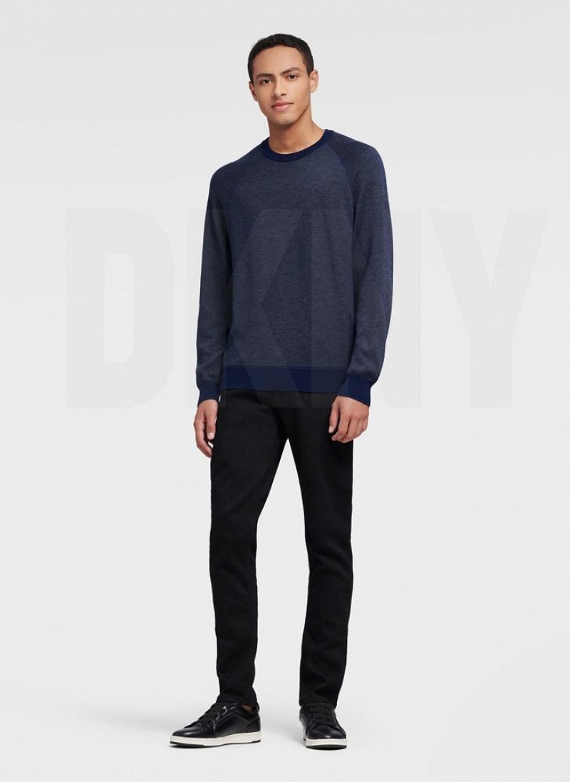 Navy Men's DKNY Birdseye Raglan Sleeve Sweaters | Australia-D1144