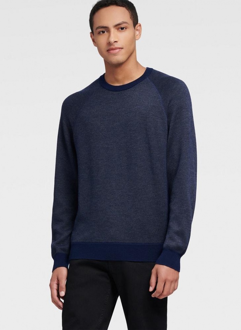 Navy Men\'s DKNY Birdseye Raglan Sleeve Sweaters | Australia-D1144