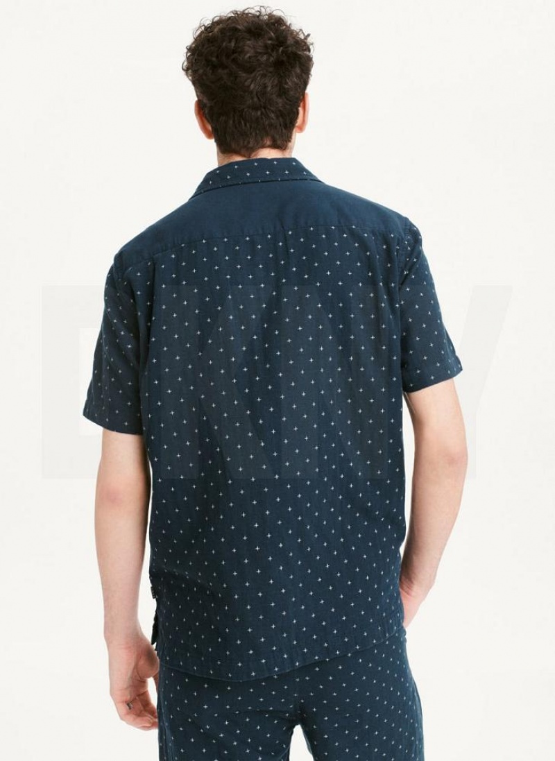 Navy Men's DKNY Camp Shirts | Australia-D0944