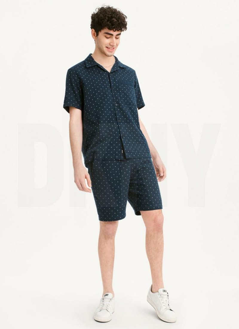 Navy Men's DKNY Camp Shirts | Australia-D0944