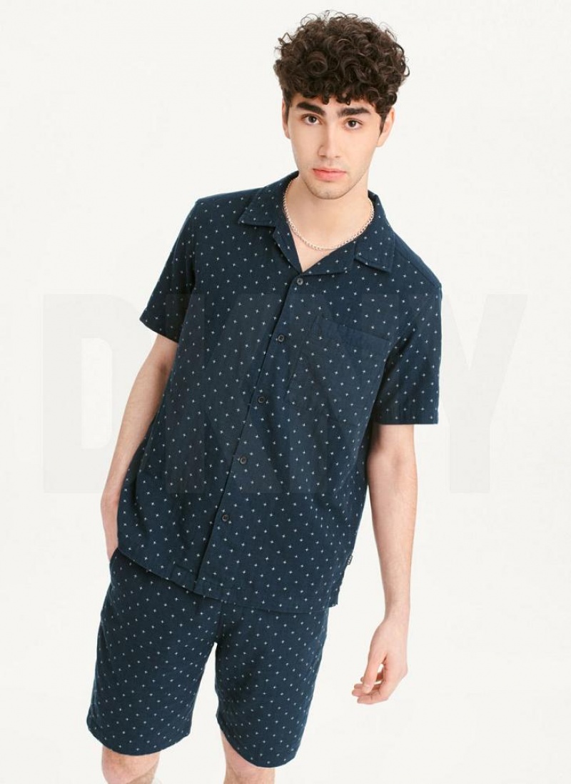 Navy Men's DKNY Camp Shirts | Australia-D0944