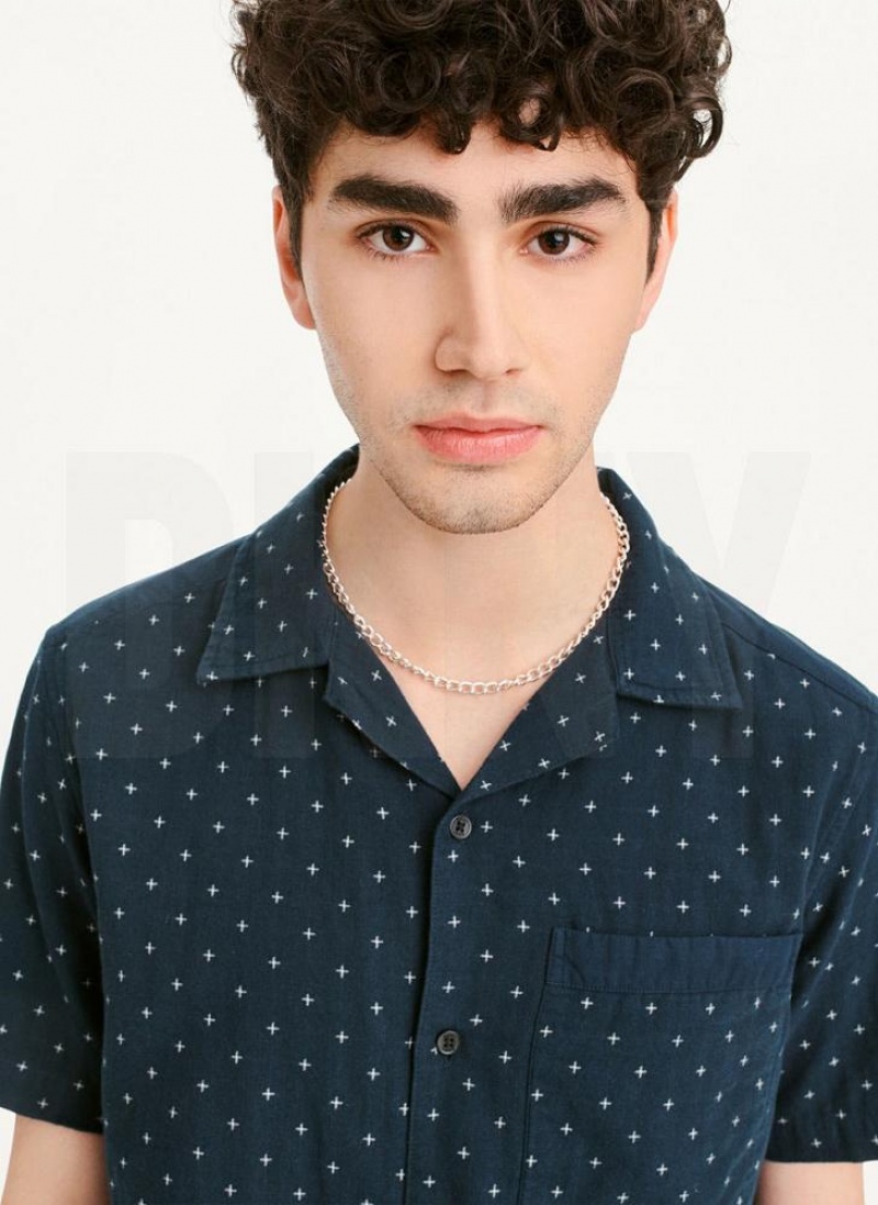Navy Men's DKNY Camp Shirts | Australia-D0944