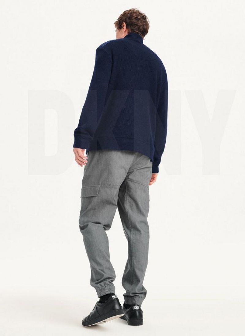Navy Men's DKNY Double Knit Rib Funnel Neck Sweaters | Australia-D0845