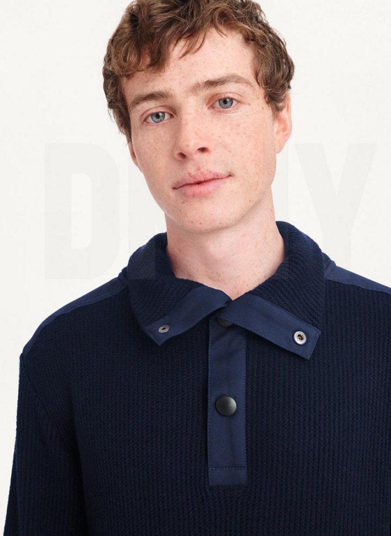 Navy Men's DKNY Double Knit Rib Funnel Neck Sweaters | Australia-D0845