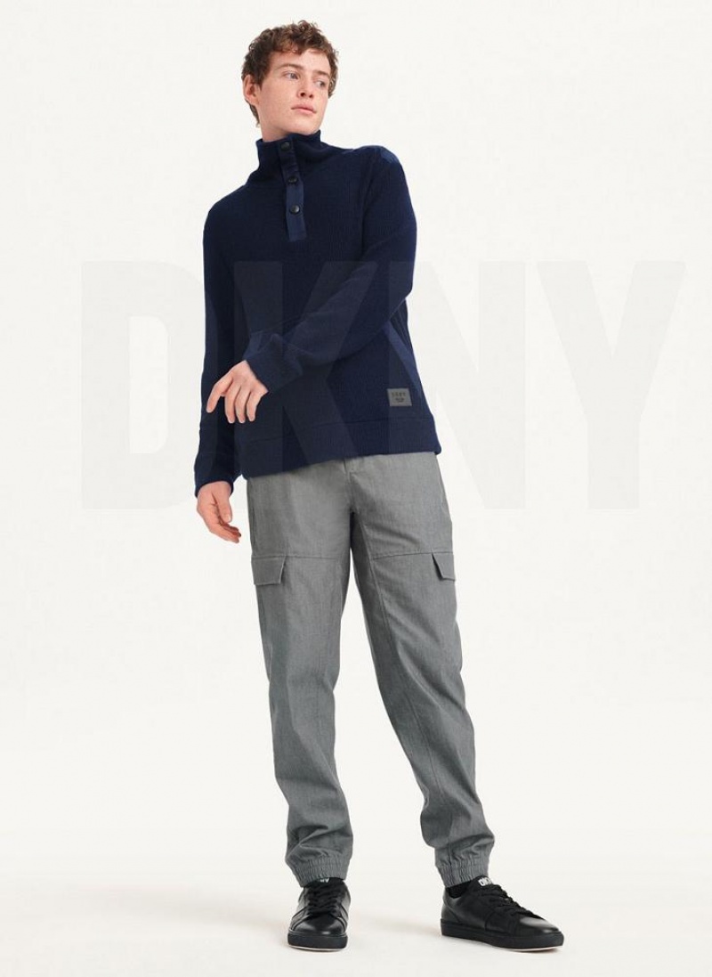 Navy Men's DKNY Double Knit Rib Funnel Neck Sweaters | Australia-D0845