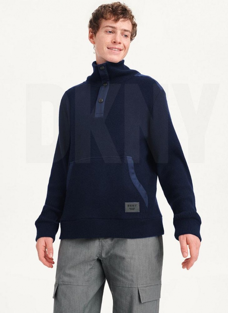 Navy Men\'s DKNY Double Knit Rib Funnel Neck Sweaters | Australia-D0845