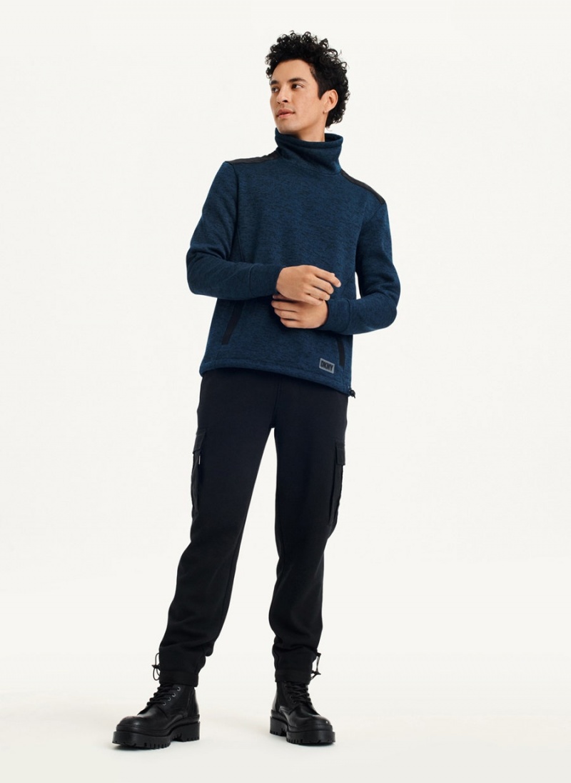 Navy Men's DKNY Funnel Neck Pullover Sweatshirts | Australia-D1471