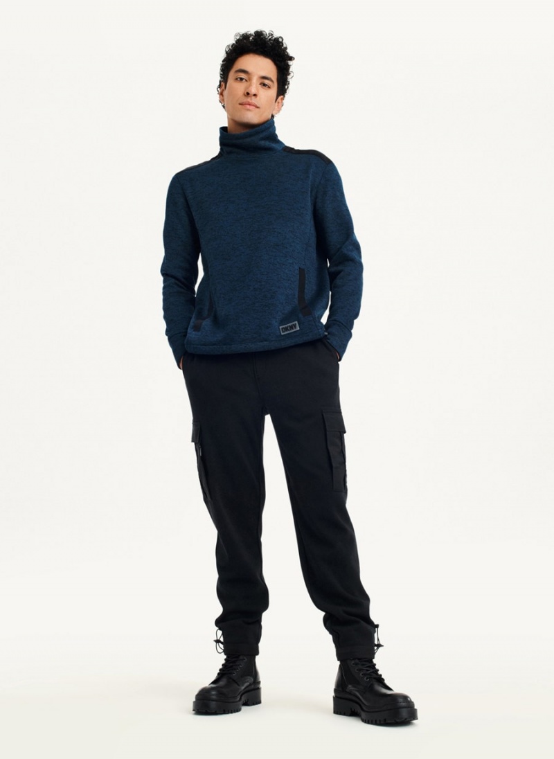Navy Men's DKNY Funnel Neck Pullover Sweatshirts | Australia-D1471