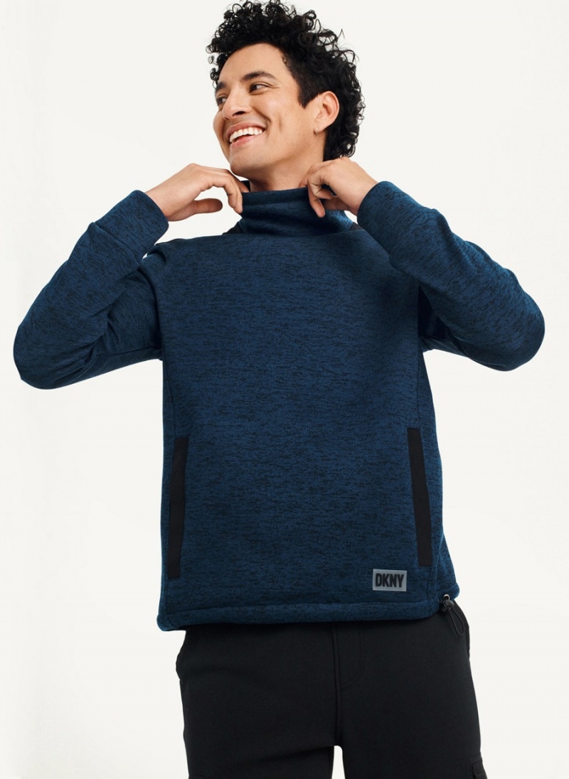 Navy Men's DKNY Funnel Neck Pullover Sweatshirts | Australia-D1471