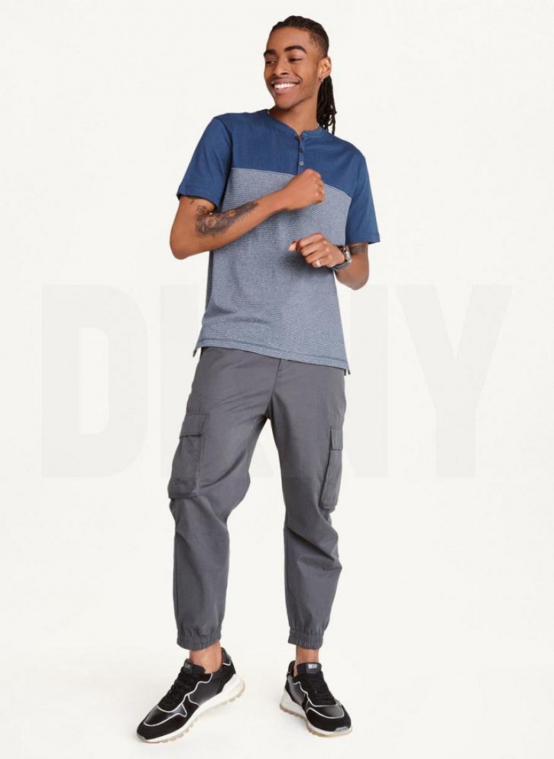 Navy Men's DKNY Henley T Shirts | Australia-D1276