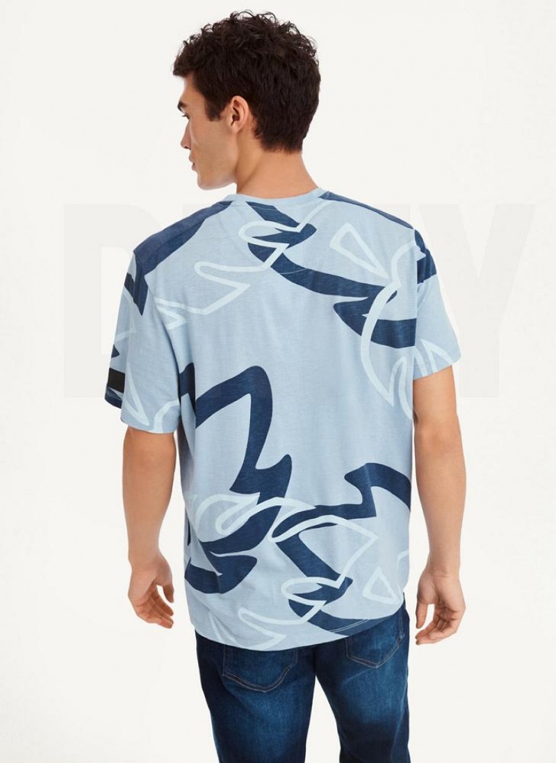 Navy Men's DKNY Leaves Print Slub Jersey T Shirts | Australia-D0570