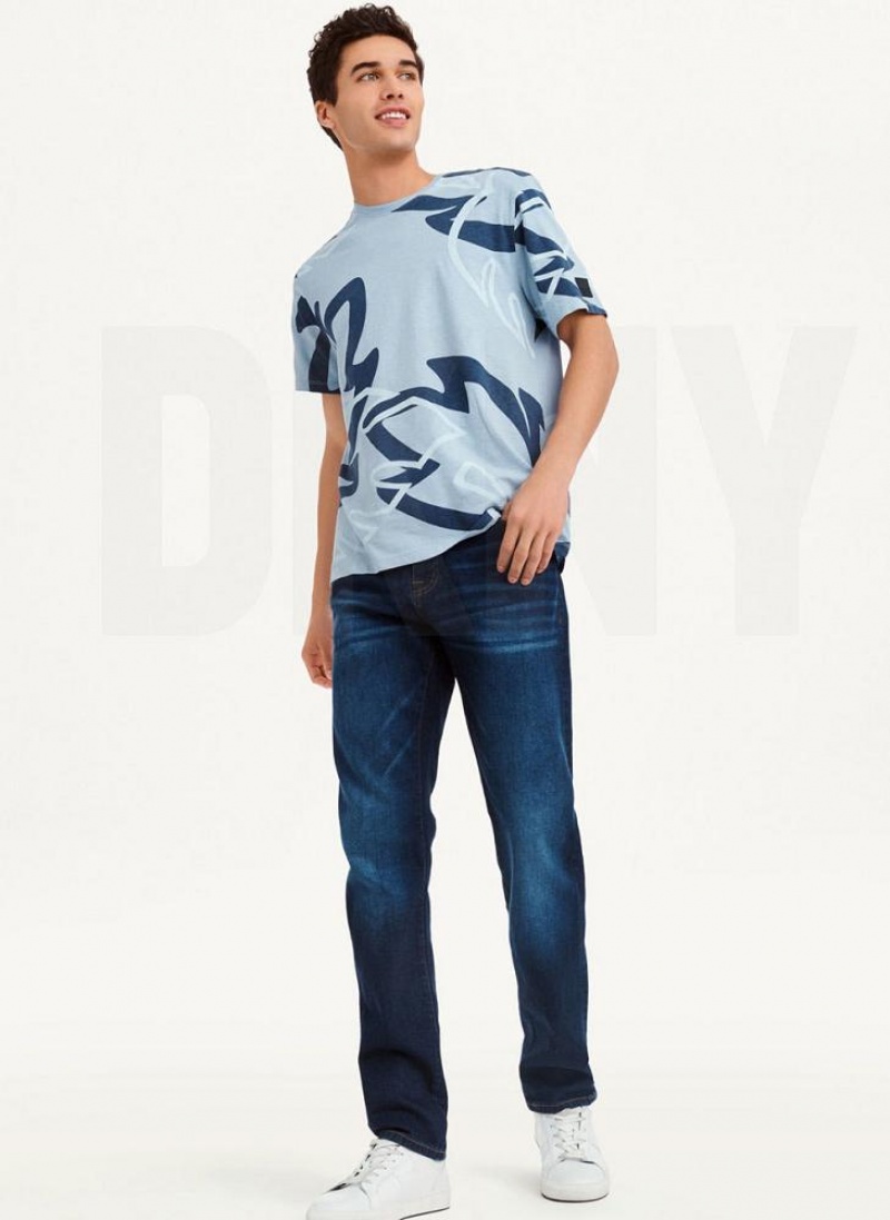 Navy Men's DKNY Leaves Print Slub Jersey T Shirts | Australia-D0570