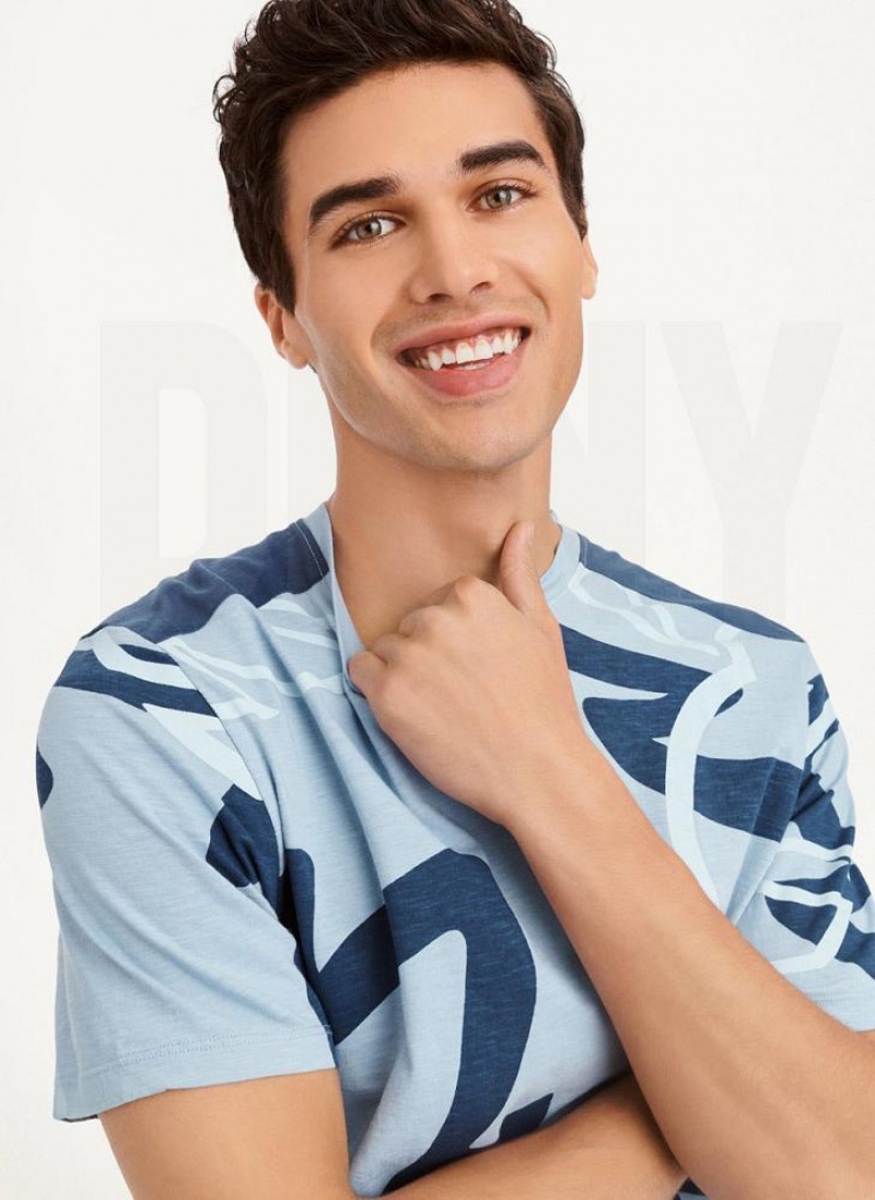 Navy Men's DKNY Leaves Print Slub Jersey T Shirts | Australia-D0570