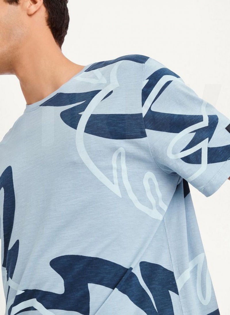Navy Men's DKNY Leaves Print Slub Jersey T Shirts | Australia-D0570
