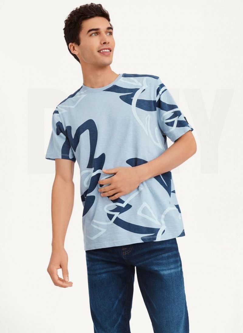 Navy Men\'s DKNY Leaves Print Slub Jersey T Shirts | Australia-D0570