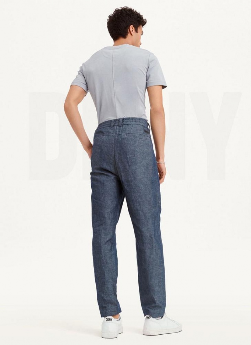 Navy Men's DKNY Linens Pants | Australia-D1114
